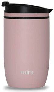 mira 16 oz travel mug, insulated stainless steel tumbler with screw lid, cup holder friendly, travel coffee cup, insulated coffee mug with lid for coffee, tea, cocoa, pink