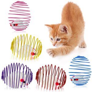5 pcs cat spring balls stretchable cat springs toys interactive cat toys rolling cat balls colorful playful coils spring action toy caged rats for kitten cat pet supplies indoor play, random color