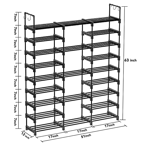 UMBFUN Shoe Rack, 9 Tiers Shoes Rack Organizer for Entryway Hold 50-55 Pairs Shoes and Boots Metal Shoes Storage Tall Stackable Free Standing Big Shoe Rack for Closet(3x9)