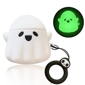 compatible with airpods case cover, luminous cute ghost case designed for airpods 2nd & 1st, soft silicone anime funny 3d cartoon apple airpods 2/1 case for women men kids teens girls boys