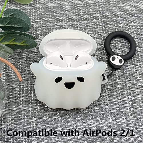 Compatible with AirPods Case Cover, Luminous Cute Ghost Case Designed for Airpods 2nd & 1st, Soft Silicone Anime Funny 3D Cartoon Apple AirPods 2/1 Case for Women Men Kids Teens Girls Boys