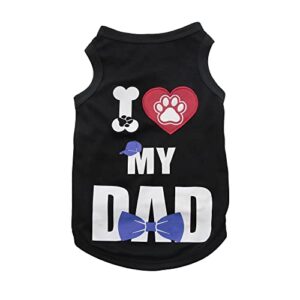 cute dog shirt for small dogs girl cotton dog t shirts for medium dogs funny heart embroidery i love my dad patterns breathable puppy tank top vest tee sleevless black,dog gifts for dog father