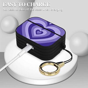 OOK Case Compatible with Airpods Pro Magnetic Closure Full Body Protective Hard Plastic Airpods Pro Case Purple Heart Design Wireless Charging Black Cover with Ring Key-Chain