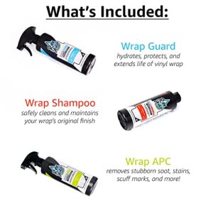 Rev Auto Complete Vinyl Wrap Detailing Kit - 3 Item Car Wrap Cleaning Kit Includes Wrap Detailer, Wrap Shampoo, & Wrap APC Car Wrap Vinyl Finishes | Car Wrap Cleaner, Vinyl Wrap Care