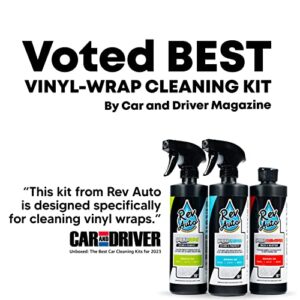 Rev Auto Complete Vinyl Wrap Detailing Kit - 3 Item Car Wrap Cleaning Kit Includes Wrap Detailer, Wrap Shampoo, & Wrap APC Car Wrap Vinyl Finishes | Car Wrap Cleaner, Vinyl Wrap Care