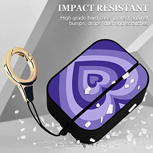 OOK Case Compatible with Airpods Pro Magnetic Closure Full Body Protective Hard Plastic Airpods Pro Case Purple Heart Design Wireless Charging Black Cover with Ring Key-Chain