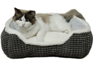 dog bed for small dogs,cute cat bed for indoor cats,washabel super soft durable kitten bed and puppy bed, anti-slip & water-resistant bottom,luxury square grey small aninal bed