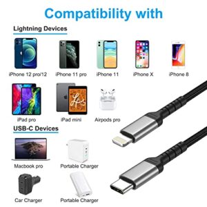6ft USB C to iPhone Charger Cord Long, 2 Pack USB Type C to Lightning Cable PD Fast Charging USB-C Lightning Cable Braided for Apple iPhone 13 12 Pro Max 11 X Xs Xr 8 7 6 Plus 5 SE iPad Air/Mini