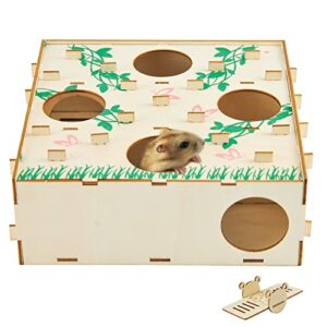 wooden enrichment toys for small animals, hamster chew toys, interactive hide tunnel puzzle game,mental stimulation toy for hamster,guinea pig,rabbit,chinchilla (style 3)