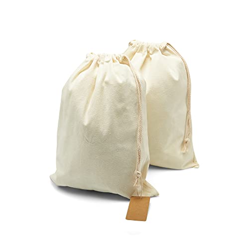 aqtoelca 2 Pack Multifunctional Canvas Drawstring Bags 13 x 18 inch Reusable Eco-Friendly Bread Bags Food Storage Bags Home Travel Sorting Organizer Drawstring Pockets Dust Bags