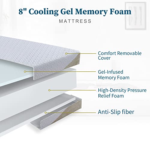 MUUEGM Full Size Mattress 8 Inch, Gel Infused Memory Foam Mattress for Cool Sleep,Pressure Relief,Bed in a Box,Medium Firm Mattress,CertiPUR-US Certified