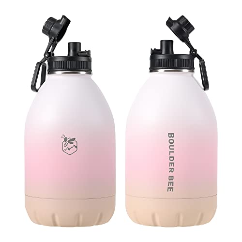 Boulder Bee | 64 oz Insulated Water Bottles | Stainless Steel Thermos for Hot & Cold Drinks | Double Vacuum Walled Gym Water Bottle | Large Metal Jug for Travel, Hiking, Camping (Light Pink)