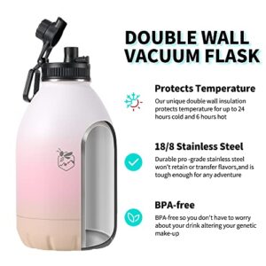 Boulder Bee | 64 oz Insulated Water Bottles | Stainless Steel Thermos for Hot & Cold Drinks | Double Vacuum Walled Gym Water Bottle | Large Metal Jug for Travel, Hiking, Camping (Light Pink)