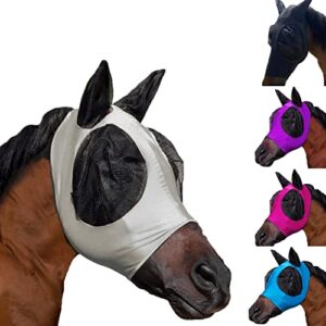 upgrade uv horse fly mask with ears - equine sunscreen lycra quiet ride elasticity fly mask with ear protection (grey)