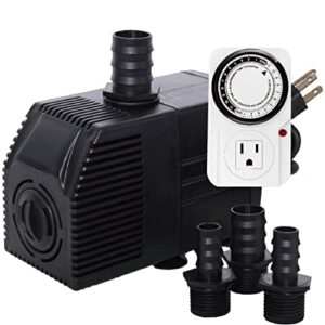 simple deluxe 290gph 28w submersible water pump and 24 hour plug-in mechanical electric outlet timers switch for fountains, ponds, aquariums and hydroponics, black