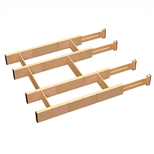 Hodeuineer Bamboo Drawer Dividers With 6 Inserts,Spring Loaded Kitchen Drawer Organizer,Adjustable Drawer Dividers Works In Bedroom,Bathroom,Office and Kitchen,4 Pack(17-22inch)