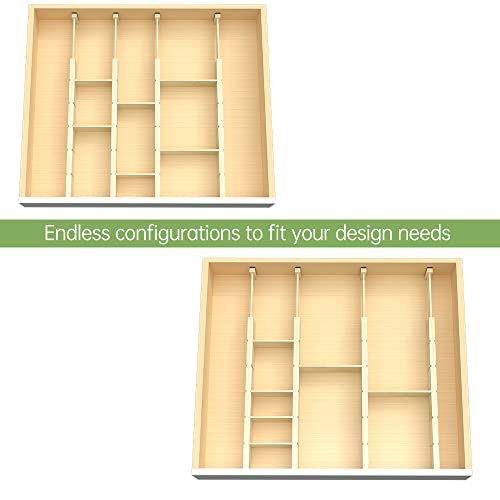 Hodeuineer Bamboo Drawer Dividers With 6 Inserts,Spring Loaded Kitchen Drawer Organizer,Adjustable Drawer Dividers Works In Bedroom,Bathroom,Office and Kitchen,4 Pack(17-22inch)