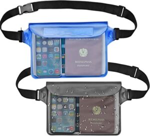 waterproof pouch with waist strap beach accessories best way to keep your phone and valuables safe and dry perfect for boating swimming snorkeling kayaking beach pool water park 2 pack black+blue