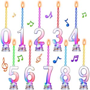 10 pieces musical birthday candle led birthday number candle set multicolor flashing cake candles with music sound and 20 pieces wax candles for birthday decoration