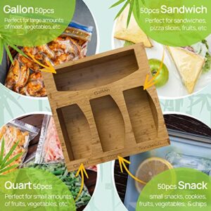 Qenqe Bamboo Ziplock Bag Storage Organizer, Ziplock Bag Holder for Kitchen Drawer, Dispenser for Variety Size Bags, Cute Kitchen Accessories