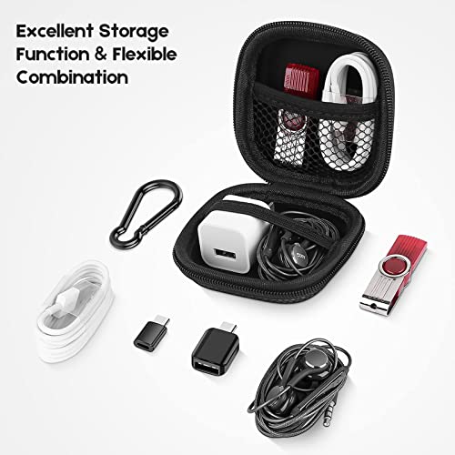 Earbud Case Hard EVA Earphone Carrying Case Cell Phone Accessories Storage Bag with Carabiner for Airpods Headset Earphone Flash Drive Charging Cable Key Wall Charger USB Adapter Cable (Black 1Pack)