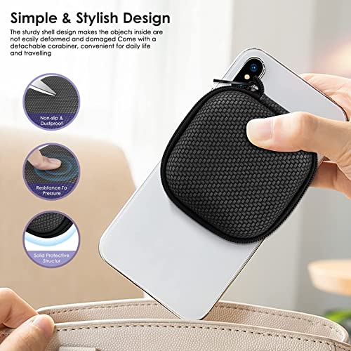 Earbud Case Hard EVA Earphone Carrying Case Cell Phone Accessories Storage Bag with Carabiner for Airpods Headset Earphone Flash Drive Charging Cable Key Wall Charger USB Adapter Cable (Black 1Pack)