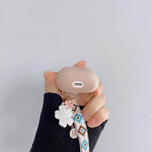 Ownest Compatible for AirPods Case Soft TPU with Gold Heart Pattern Cute Fruit Flowers Keychain Shockproof Cover Case for Girls Woman Airpods 2 &1-Brown Floral