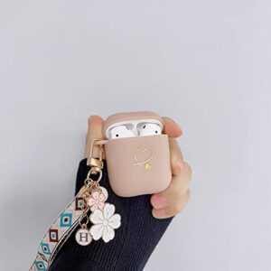 Ownest Compatible for AirPods Case Soft TPU with Gold Heart Pattern Cute Fruit Flowers Keychain Shockproof Cover Case for Girls Woman Airpods 2 &1-Brown Floral