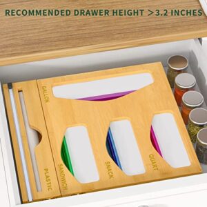 Foil and Plastic Wrap Organizer with Bag Storage Organizer, Bamboo Wrap Dispenser with cutter, Food Storage Bag Organizer for Gallon, Quart, Sandwich, Snack