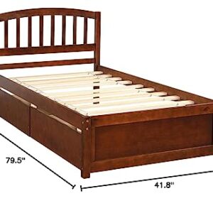 GLORHOME Twin Platform Bed Wood Storage Day Bed Frame with Two Drawers and Headboard,Living Room/Bedroom Furniture for Kids Teens Adults