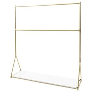 gold clothes rack, 2 tiers metal freestanding garment rack indoor gold clothes display stand with plate for living room clothing store heavy duty