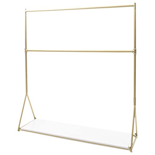 Gold Clothes Rack, 2 Tiers Metal Freestanding Garment Rack Indoor Gold Clothes Display Stand with Plate for Living Room Clothing Store Heavy Duty