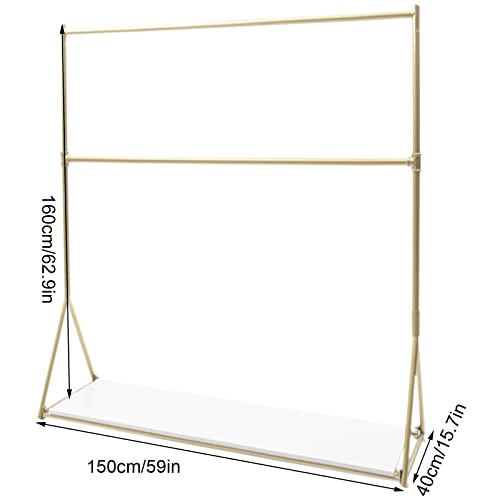 Gold Clothes Rack, 2 Tiers Metal Freestanding Garment Rack Indoor Gold Clothes Display Stand with Plate for Living Room Clothing Store Heavy Duty