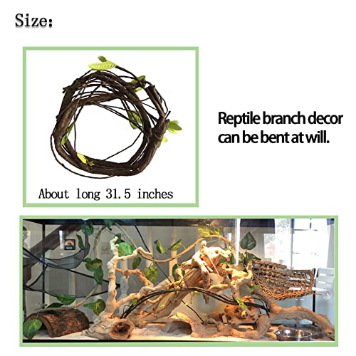 kathson Reptile Vine Plants,Flexible Green Plant Decor Hanging Vine Plant Climbing Terrarium Leaves Branch Habitat Accessory for Lizards Bearded Dragon Geckos  Snakes Chameleons (4 PCS)