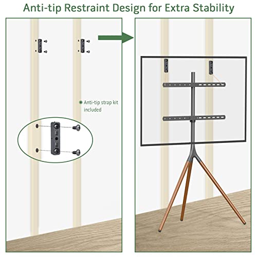 UPGRAVITY Easel TV Stand with Tripod Base for 45-65 inch LED LCD OLED Flat Screens, Height Adjustable TV Floor Stand w/Cable Ties, 180°Swivel Portable TV Mount Stand for Bedroom, Living Room, Studio