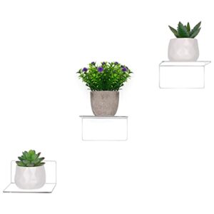 xbelmber small adhesive wall shelves, 3-pack small floating shelf, 4-inch acrylic display ledges for pop figures, mini wall decor, plant, compact style no drill shelf - clear