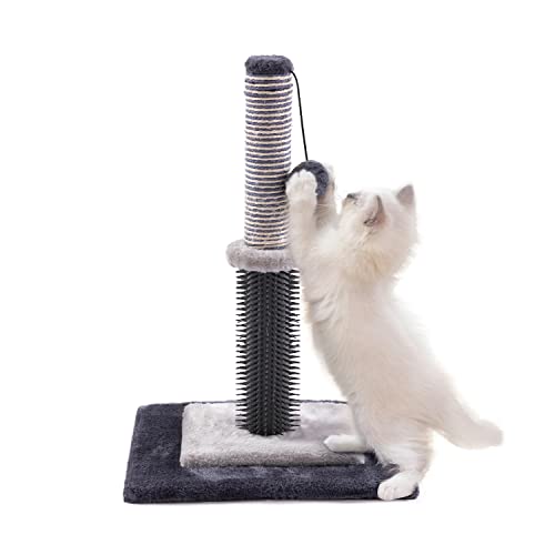 Jaoul 21" Cat Scratching Post, Cat Scratching Posts for Indoor Cats with Cat Self Groomer, Sturdy Double Base Plate (21", Grey)