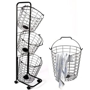 uyoyous laundry basket on wheels 3 tier large laundry hampers 48.4x12.6x9.7 inch laundry room organization and storage with removable wire baskets clothing sorting laundry baskets