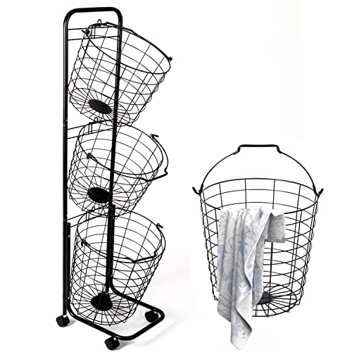 uyoyous Laundry Basket on Wheels 3 Tier Large Laundry Hampers 48.4x12.6x9.7 Inch Laundry Room Organization and Storage with Removable Wire Baskets Clothing Sorting Laundry Baskets