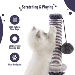 Jaoul 21" Cat Scratching Post, Cat Scratching Posts for Indoor Cats with Cat Self Groomer, Sturdy Double Base Plate (21", Grey)