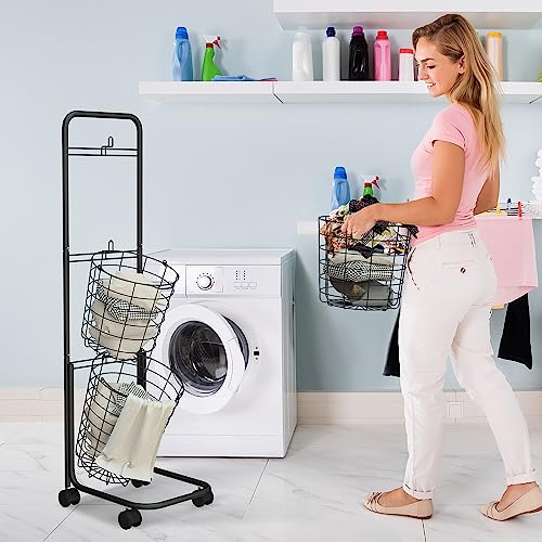 uyoyous Laundry Basket on Wheels 3 Tier Large Laundry Hampers 48.4x12.6x9.7 Inch Laundry Room Organization and Storage with Removable Wire Baskets Clothing Sorting Laundry Baskets
