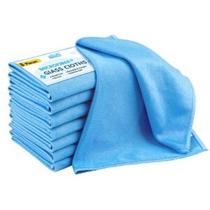 homexcel 8 pack microfiber glass cleaning cloth,streak free,reusable microfiber cleaning cloth 14x16inch,for cleaning windows,glasses,mirrors,screens,stainless steel and more(blue