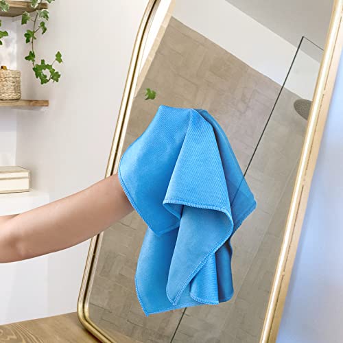 HOMEXCEL 8 Pack Microfiber Glass Cleaning Cloth,Streak Free,Reusable Microfiber Cleaning Cloth 14X16inch,for Cleaning Windows,Glasses,Mirrors,Screens,Stainless Steel and More(Blue
