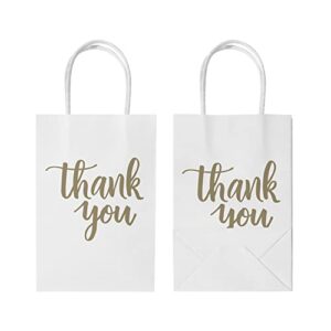 DjinnGlory 50 Pack Small White Thank You Paper Gift Bags with Handles and 24 Sheets Tissue Paper for Small Business, Shopping, Wedding, Baby Shower, Party Favors (Small 9''x5.5''x3.15'', White)