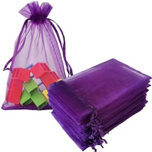 jwenic 100 pc gift organza bags 5x7 purple inch drawstring sheer fabric wrap glitter soap sachet for jewelry key chain cedar baby shower christmas party favors wedding flat summer dry lavender flowers