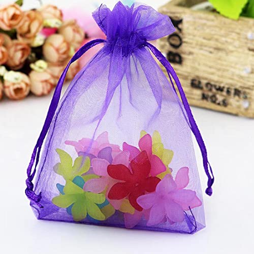 Jwenic 100 Pc Gift Organza Bags 5x7 Purple Inch Drawstring Sheer Fabric Wrap Glitter Soap Sachet for Jewelry Key Chain Cedar Baby Shower Christmas Party Favors Wedding Flat Summer Dry Lavender Flowers
