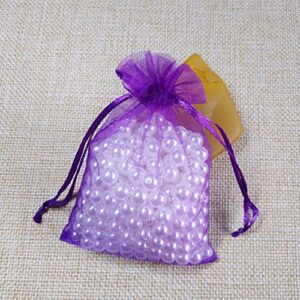 Jwenic 100 Pc Gift Organza Bags 5x7 Purple Inch Drawstring Sheer Fabric Wrap Glitter Soap Sachet for Jewelry Key Chain Cedar Baby Shower Christmas Party Favors Wedding Flat Summer Dry Lavender Flowers