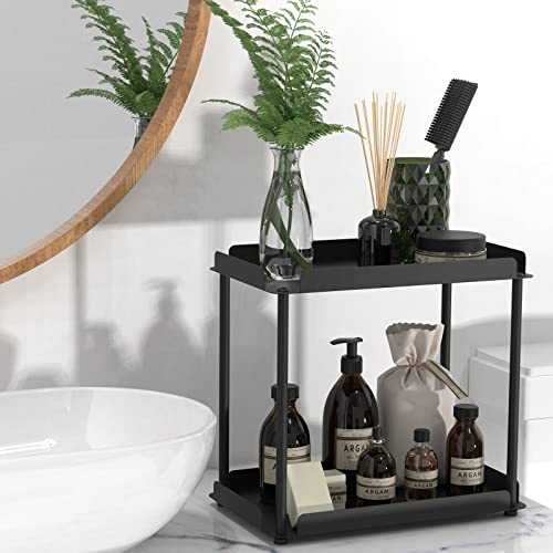 ORZ Bathroom Counter Organizer, 2 Tier Metal Storage Rack for Bathroom Kitchen Vanity Organizer and Storage, Black