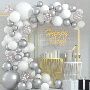 fepito 108 pcs white silver balloon garland arch kit 5 10 12 18 inches pastel white silver confetti balloons for birthday wedding bridal showers baby shower party decorations