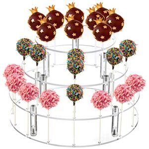 topzea 3-tier cake pop display stand, 36 hole clear acrylic lollipop holder round tiered cupcake dessert display stand, ideal for baby shower, wedding, birthday, party, anniversary, halloween